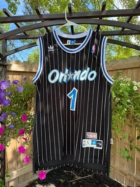 Adidas Black/White/Blue NBA Tracy McGrady Mesh Jersey Collar Detail Vintage